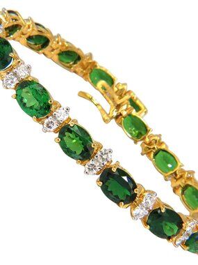 21.68CT NATURAL VIVID BRIGHT GREEN TSAVORITE DIAMONDS TENNIS BRACELET 14KT*